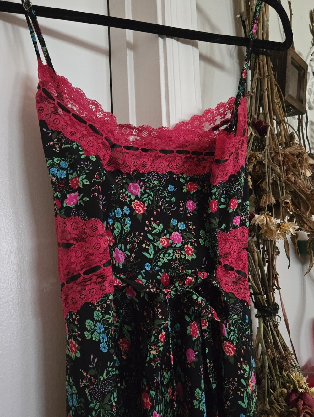 Betsey Johnson Slip Style Lace Panel Floral Midi Dress Md - Picture 6 of 7